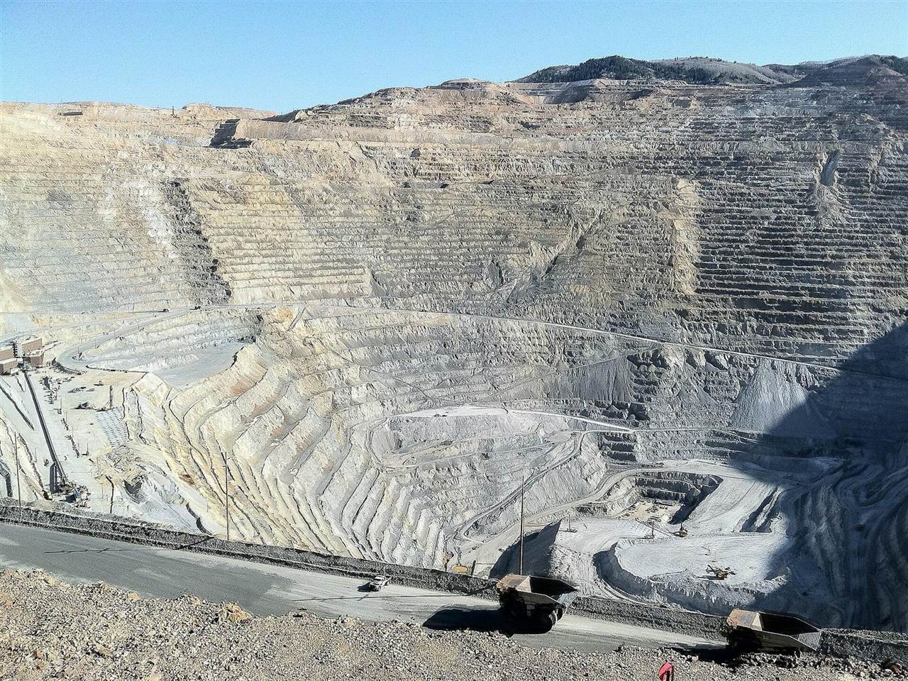 Terraced benches and haul roads at Bingham Canyon copper mine in Utah, USA