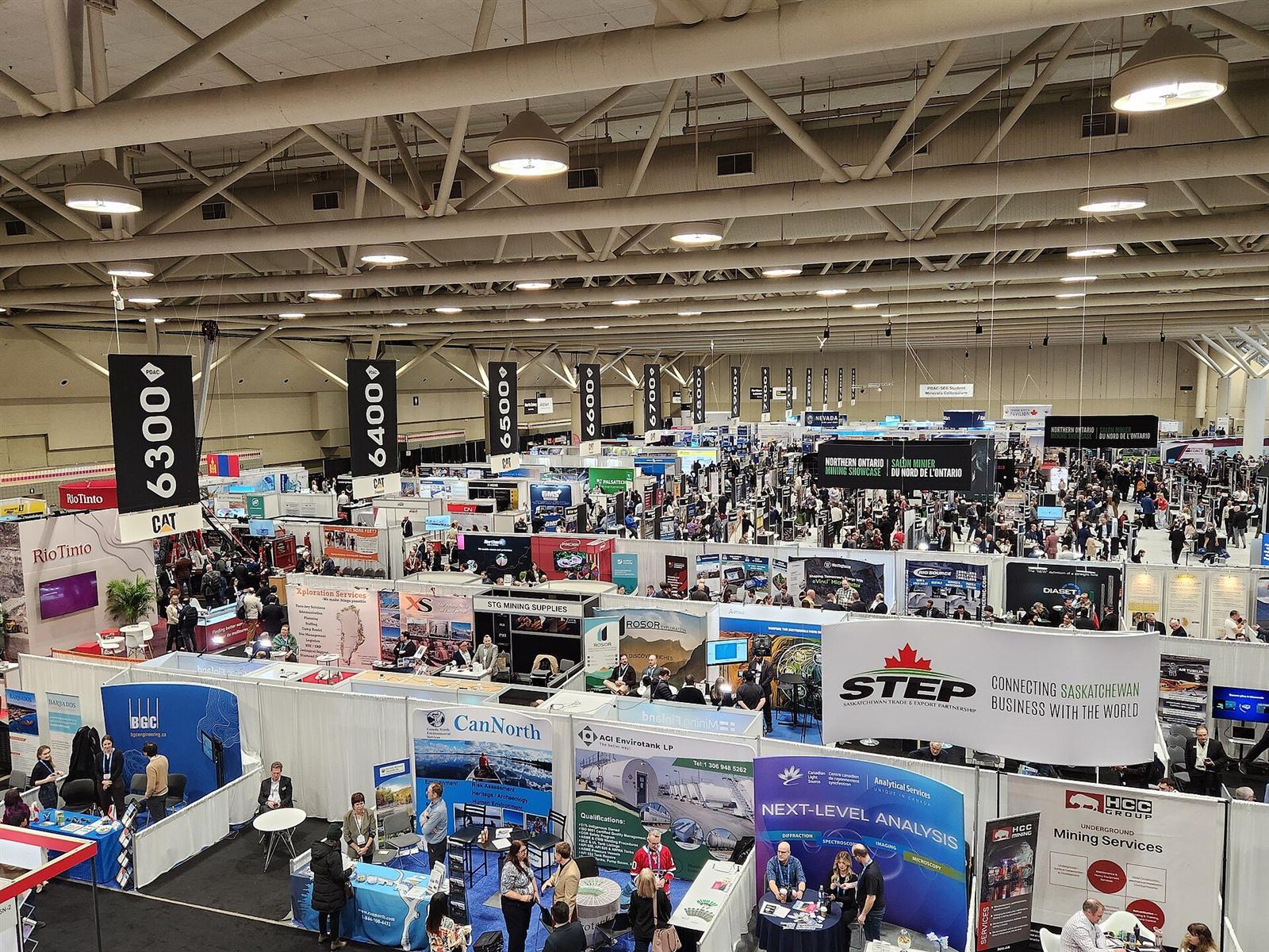 Exhibition booths at the 2025 PDAC convention in the Metro Toronto Convention Centre